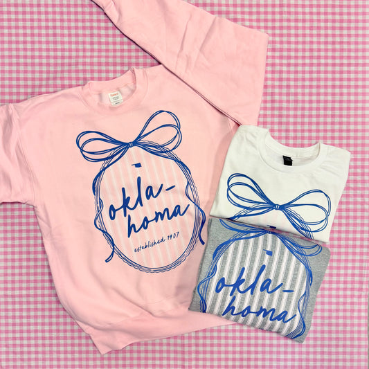 OKLAHOMA 2025: Oklahoma Coquette Bow Frame (SHORT SLEEVE, LONG SLEEVE, SWEATSHIRT - MULTIPLE COLORS)