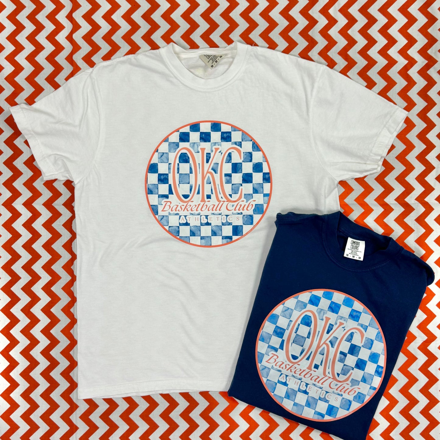 OKC SPIRIT: Oklahoma City Basketball Club Blue Checked (COMFORT COLORS SHORT SLEEVE *NAVY OR WHITE*)