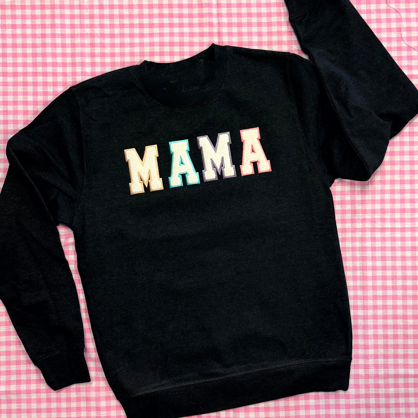 MOM LIFE: "MAMA" CHENILLE LETTERS (SHORT SLEEVE, LONG SLEEVE, SWEATSHIRT - MULTIPLE COLOR OPTIONS)
