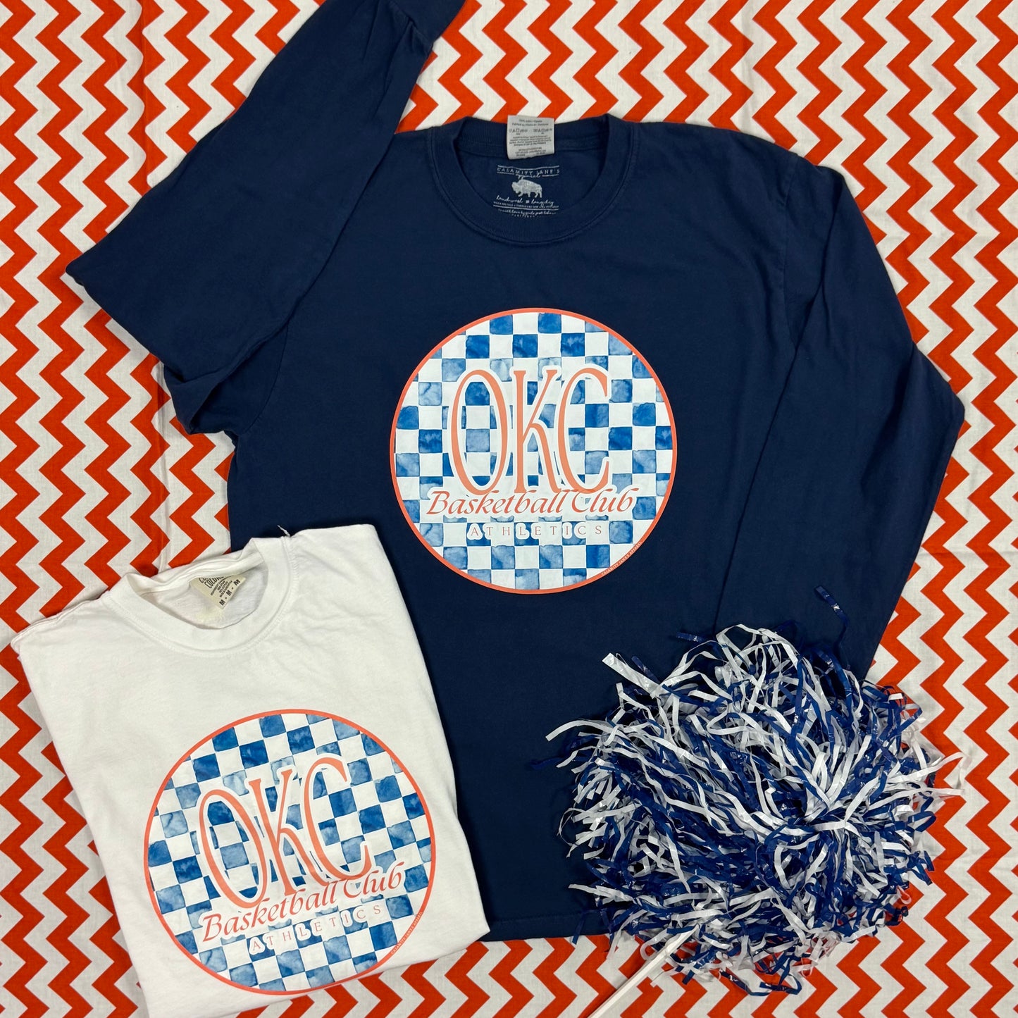 OKC SPIRIT: Oklahoma City Basketball Club Blue Checked (COMFORT COLORS LONGSLEEVE *NAVY OR WHITE*)
