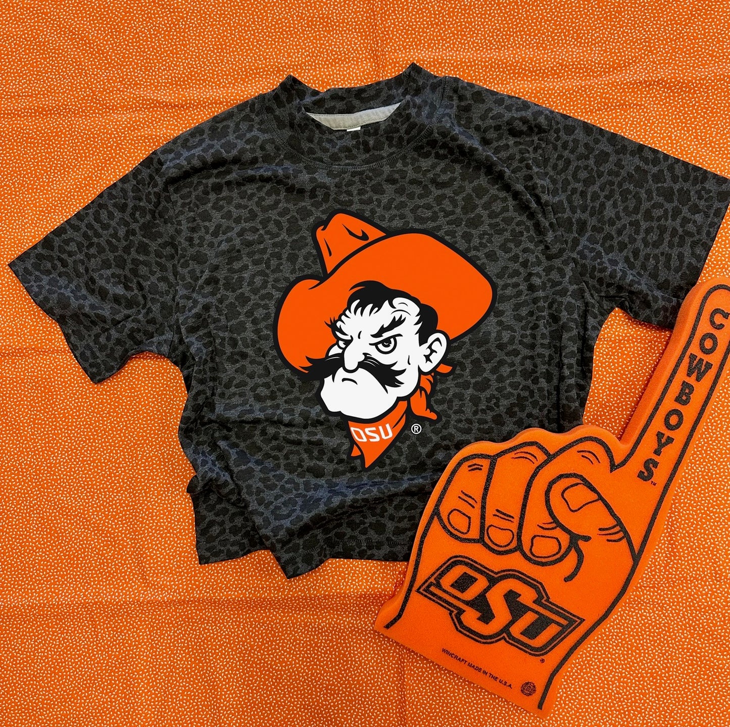 OSU 2025: OSU Logo "PISTOL PETE" Leopard Print (BOXY CROP TEE)