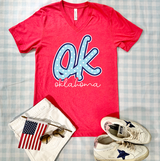 AMERICAN SPIRIT 2024: "OK" OKLAHOMA (Bella Canvas V-Neck)