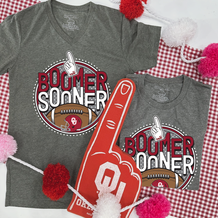 UNIV of OK 2023: Boomer Sooner Football Polkadot Circle (VNECK)