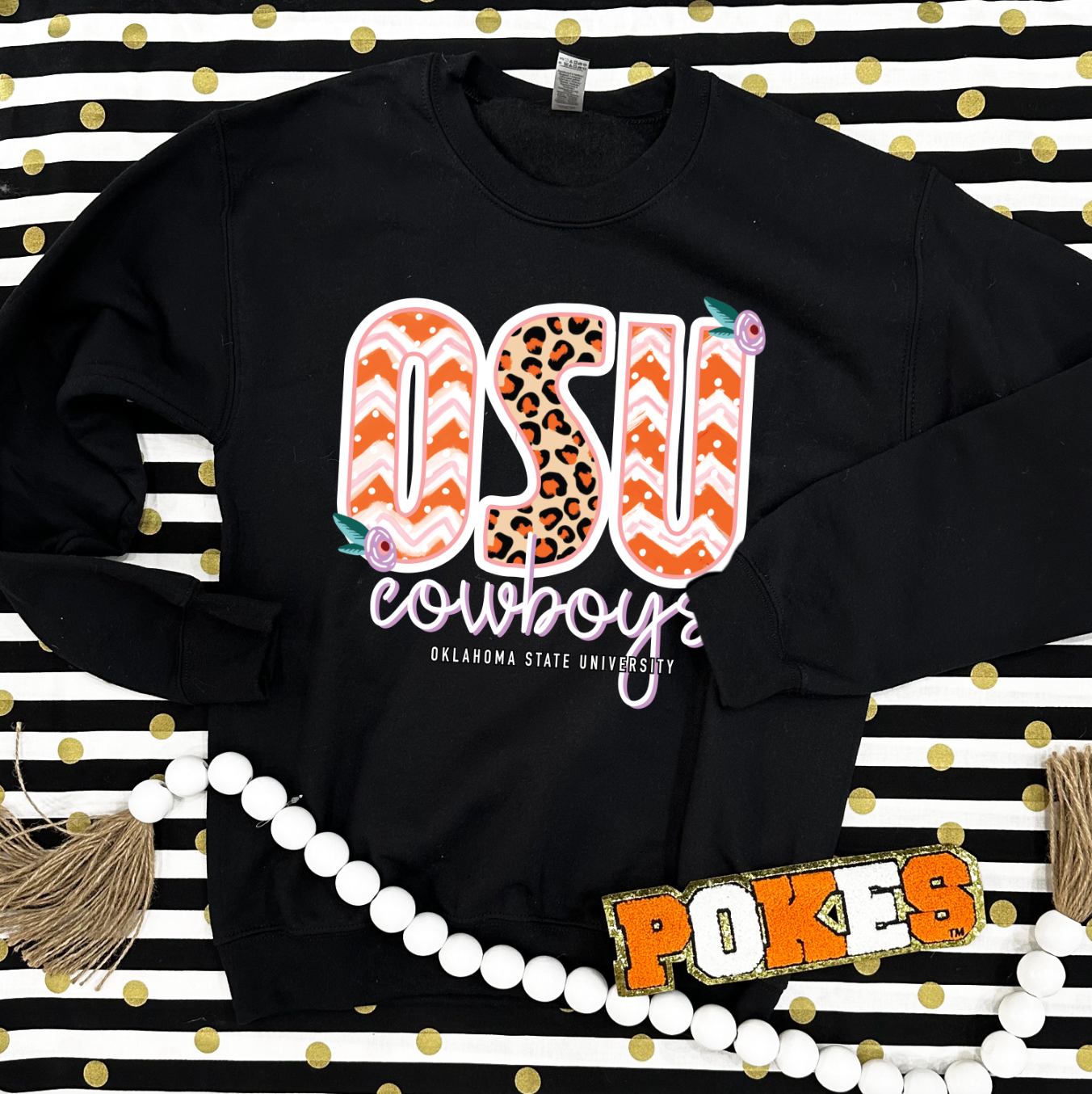 OK STATE UNIV. 2023: OSU Leopard & Chevron Mixed Patterns (SWEATSHIRT)