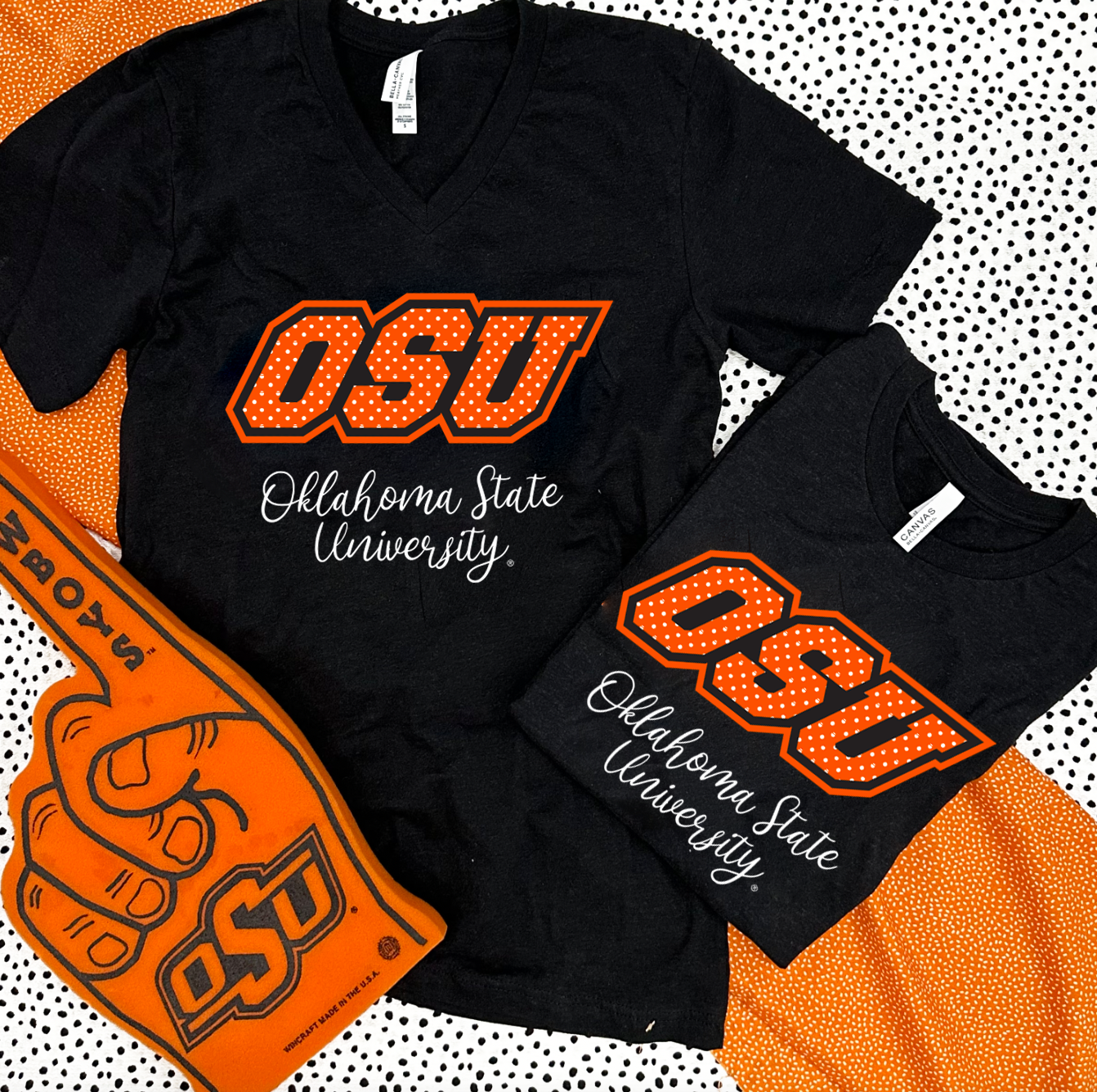 OK STATE UNIV. 2023: OSU Polkadot Logo (VNECK or CREW NECK)