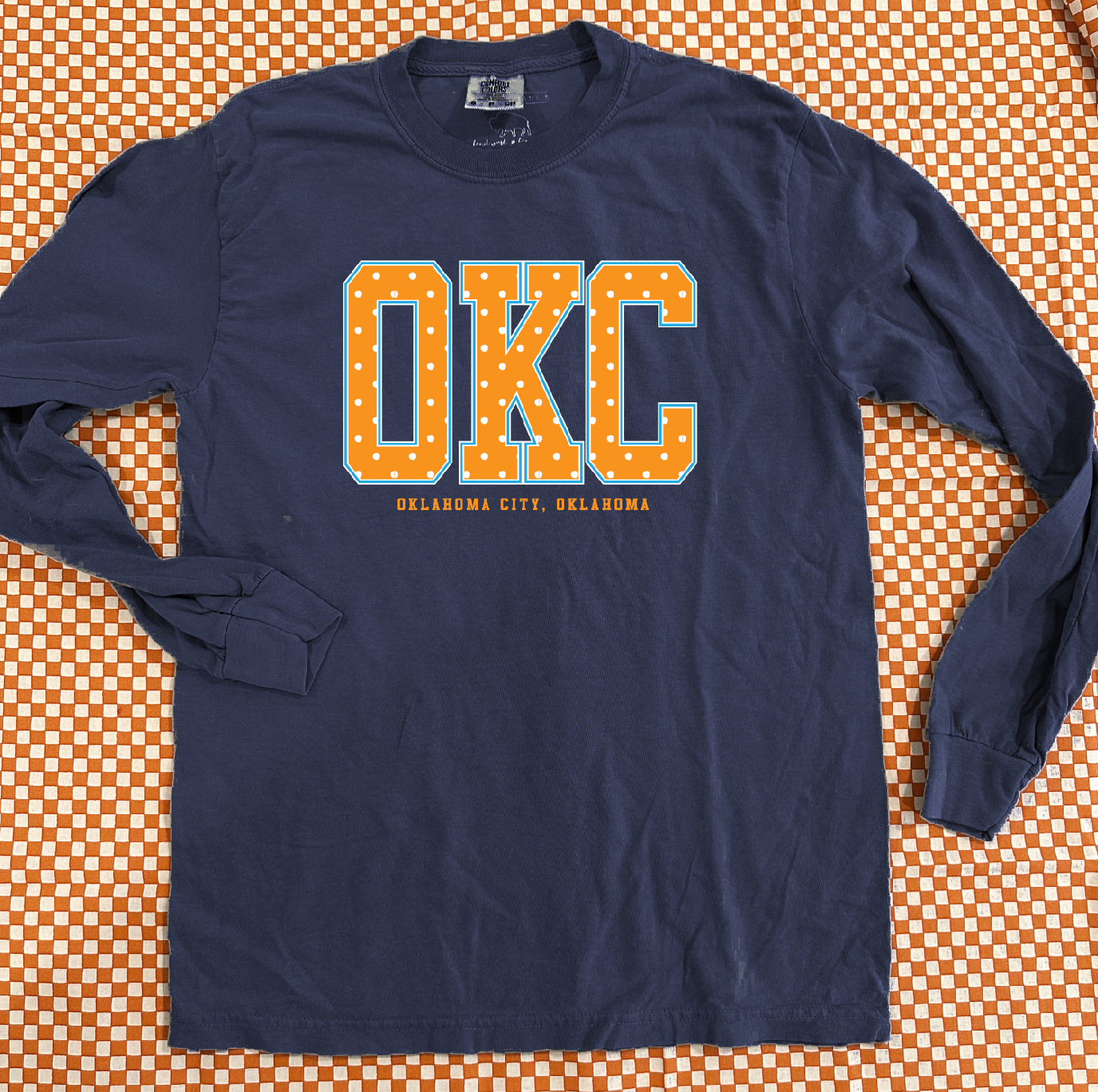 SWEET TEE TUESDAY: "OKC" Orange & White Polkadots (LONGSLEEVE)