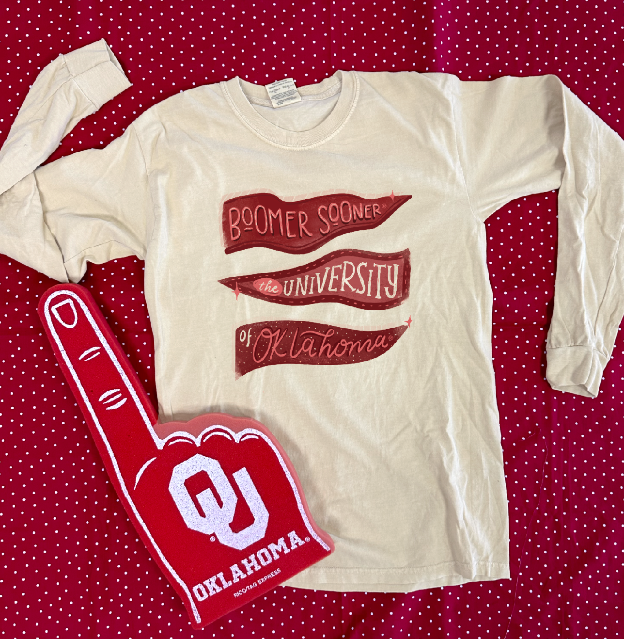 UNIV. OF OK 2024: Boomer Sooner Pennants (COMFORT COLORS LONGSLEEVE)