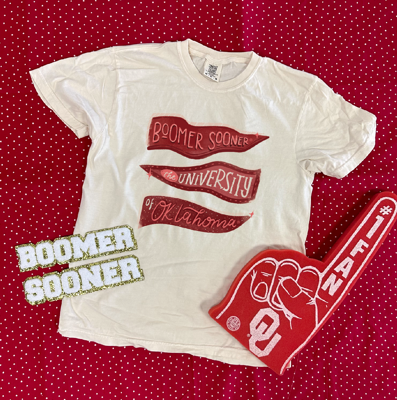 UNIV. OF OK 2024: Boomer Sooner Pennants (COMFORT COLORS SHORTSLEEVE)