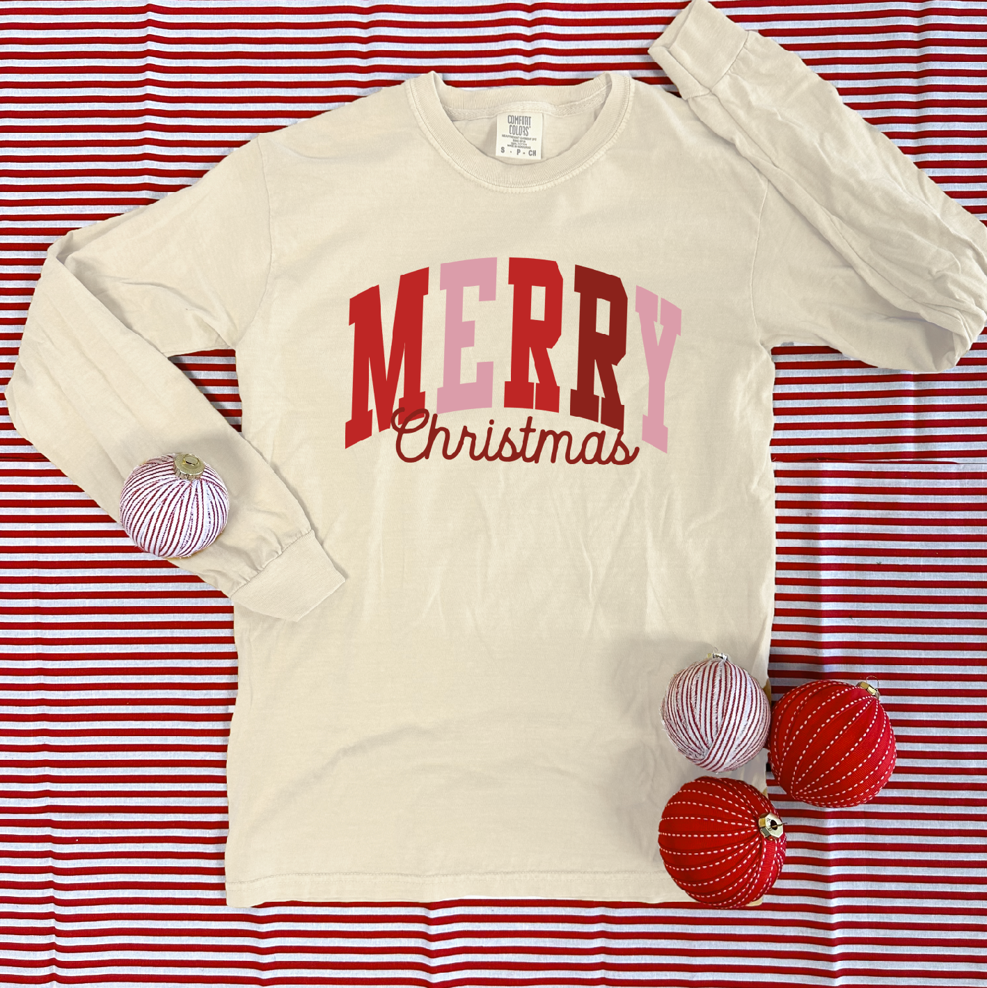 CHRISTMAS 2024: Ivory & Red Merry Christmas (COMFORT COLORS SHORT LONG SLEEVE)