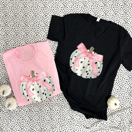 SWEET TEE TUESDAY: Preppy Coquette Pumpkin (BASIC VNECK & CREW NECK)