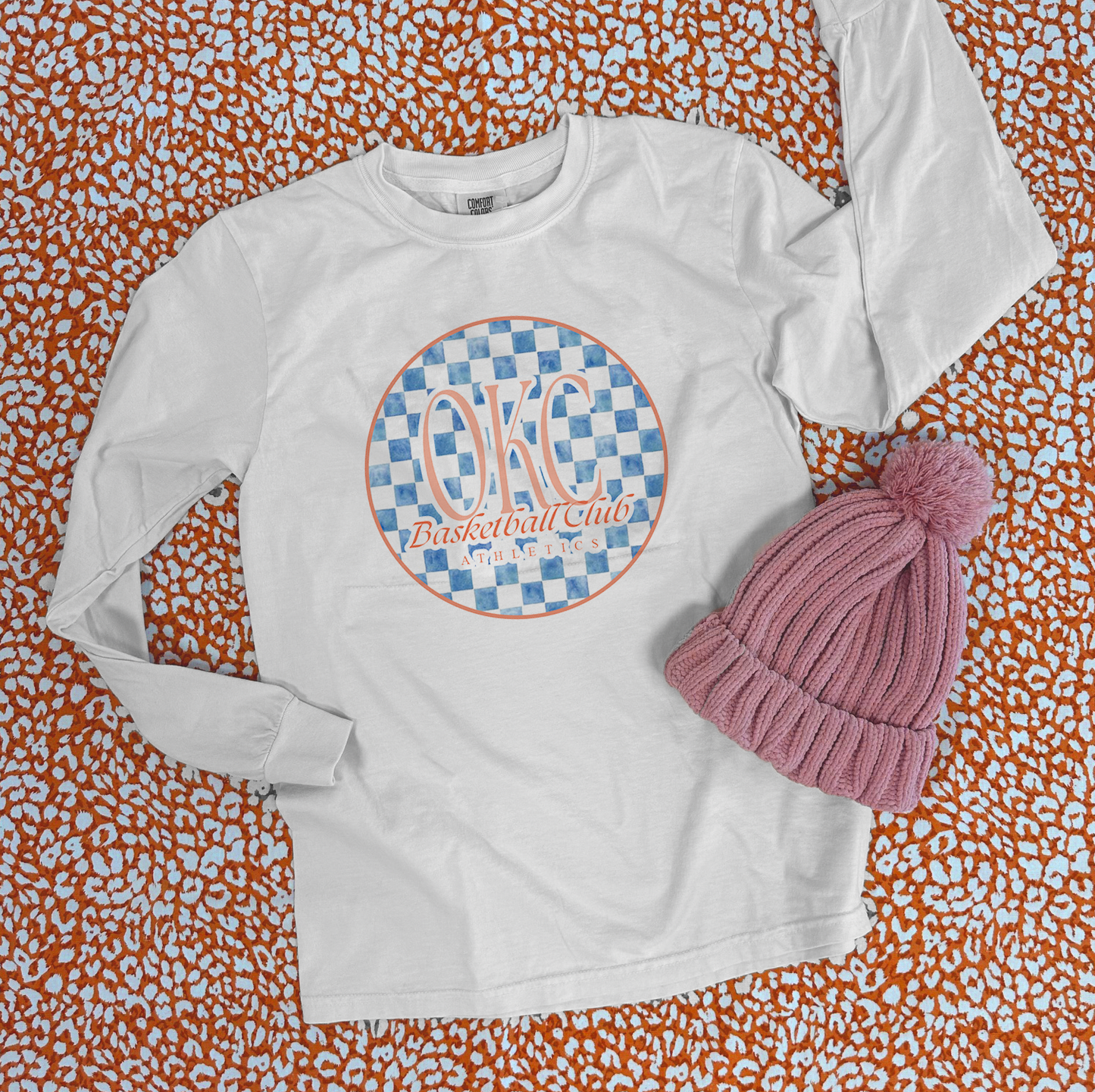 OKC SPIRIT: Oklahoma City Basketball Club Blue Checked (COMFORT COLORS LONGSLEEVE *NAVY OR WHITE*)
