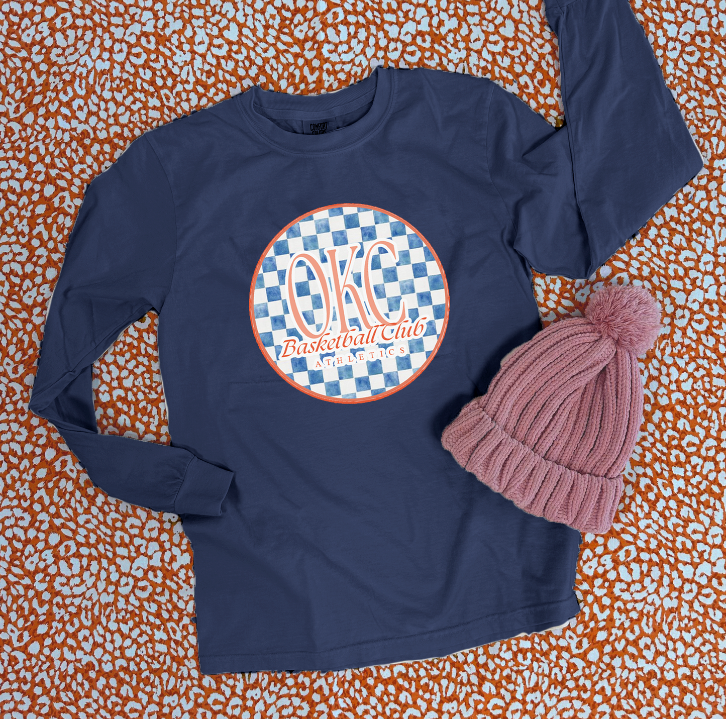 OKC SPIRIT: Oklahoma City Basketball Club Blue Checked (COMFORT COLORS LONGSLEEVE *NAVY OR WHITE*)