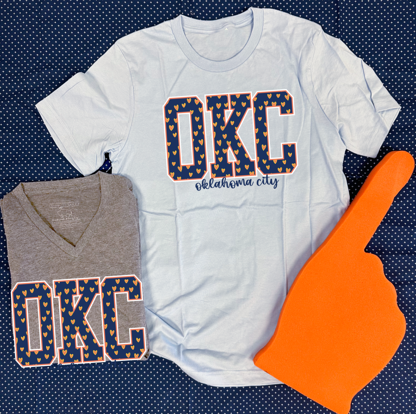 OKC SPIRIT: "OKC" Little Hearts (BASIC VNECK or CREW NECK)