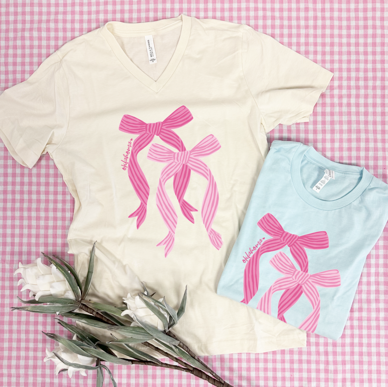 SWEET TEE TUESDAY: Oklahoma Bows (BELLA CANVAS VNECK OR CREW NECK)