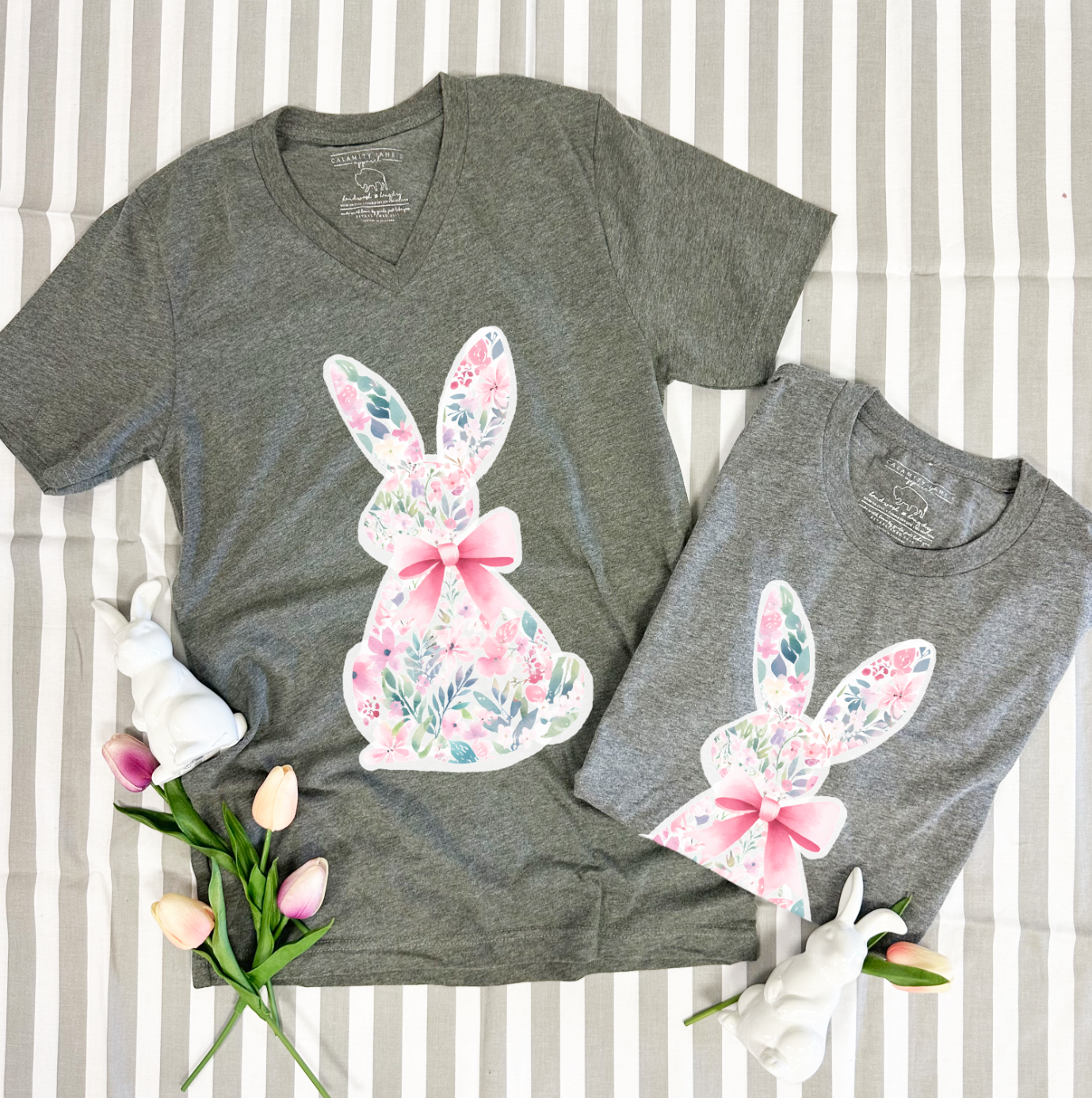 EASTER 2026: Floral Pattern Bunny & Bow (SHORT SLEEVE, LONGSLEEVE, SWEATSHIRT)