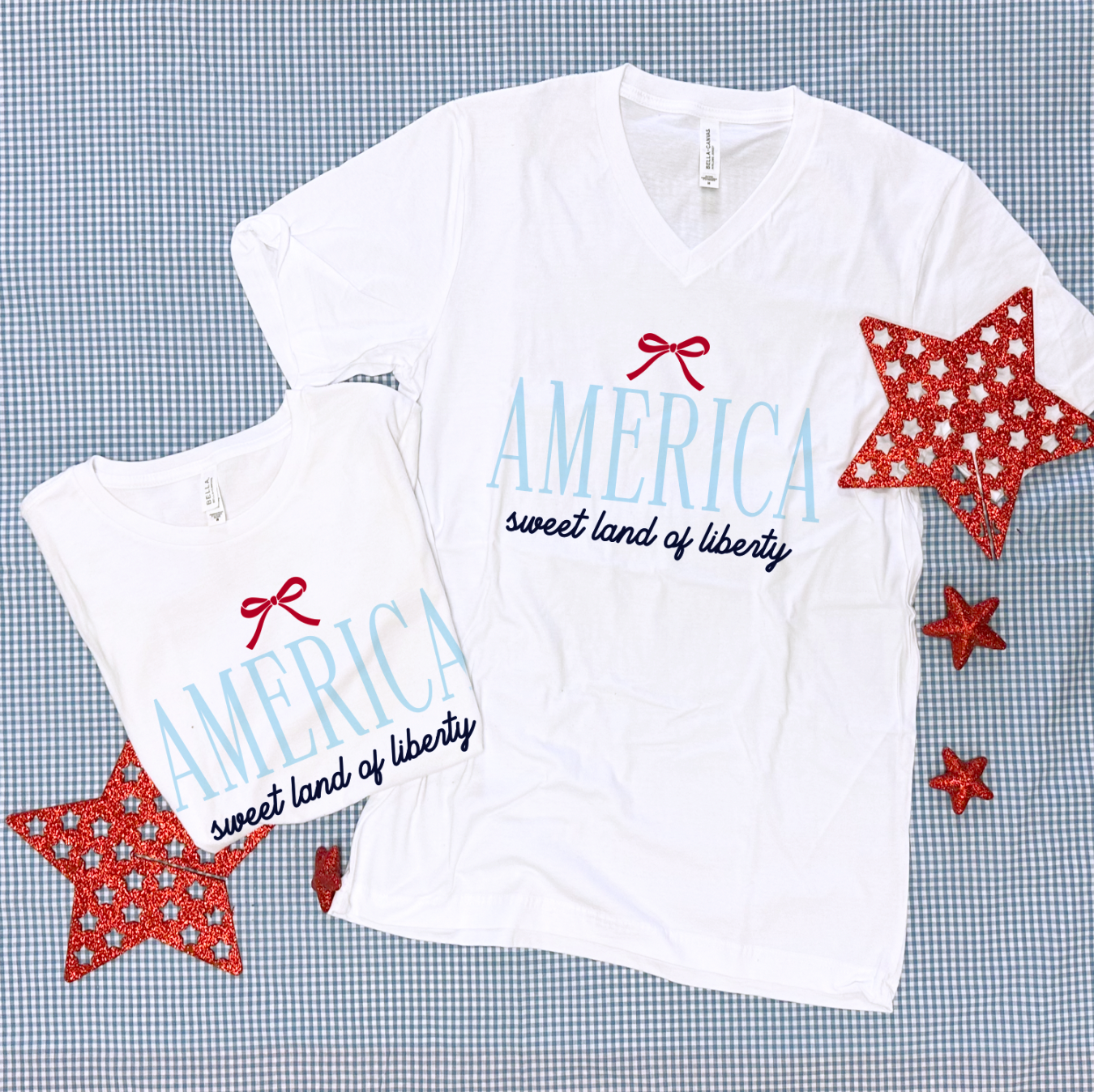 AMERICAN SPIRIT 2026: America, Simple Bow (BELLA CANVAS VNECK OR CREW NECK)