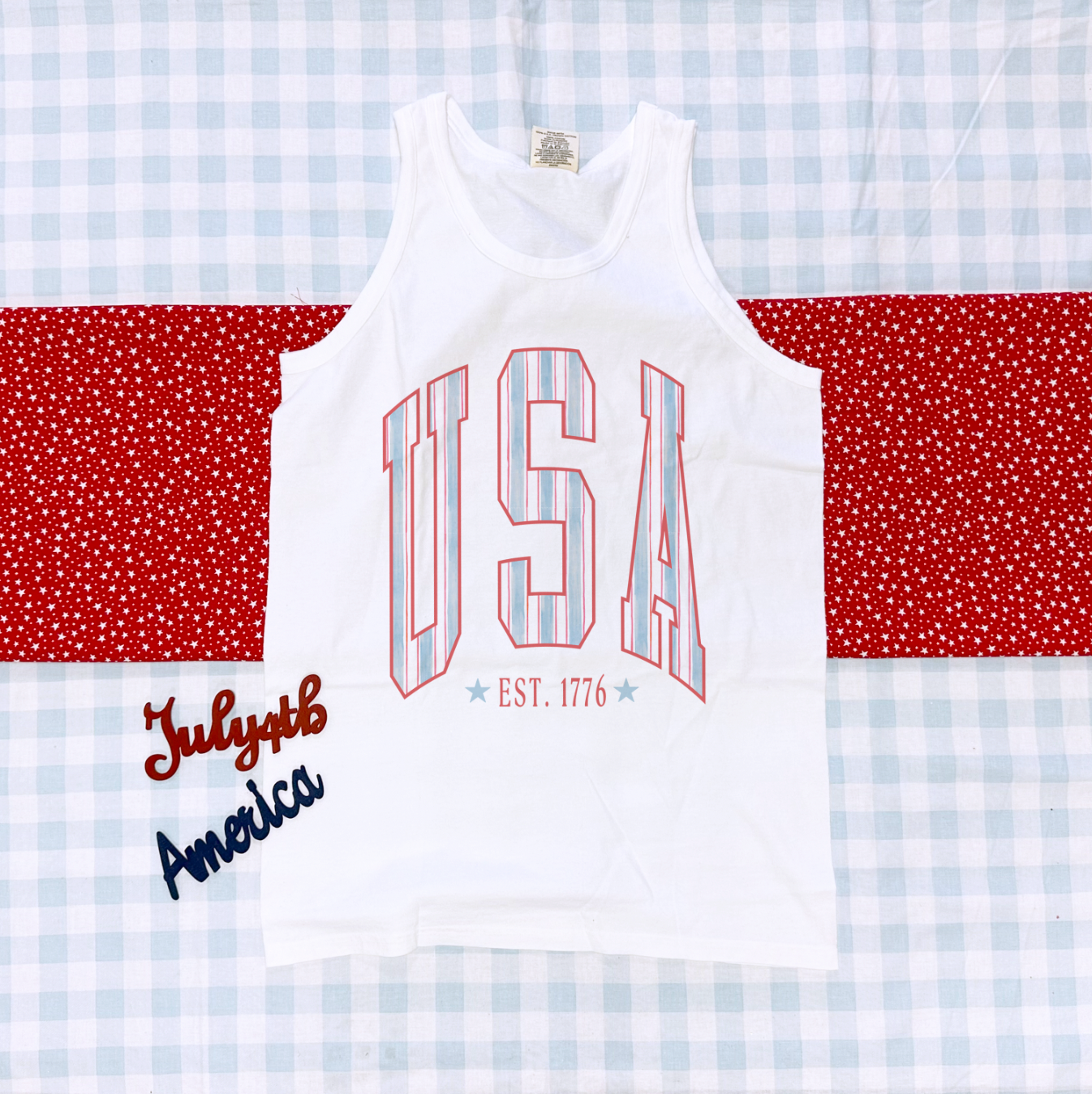 AMERICAN SPIRIT 2025: USA Chambray Stripes (COMFORT COLORS TANK TOP)