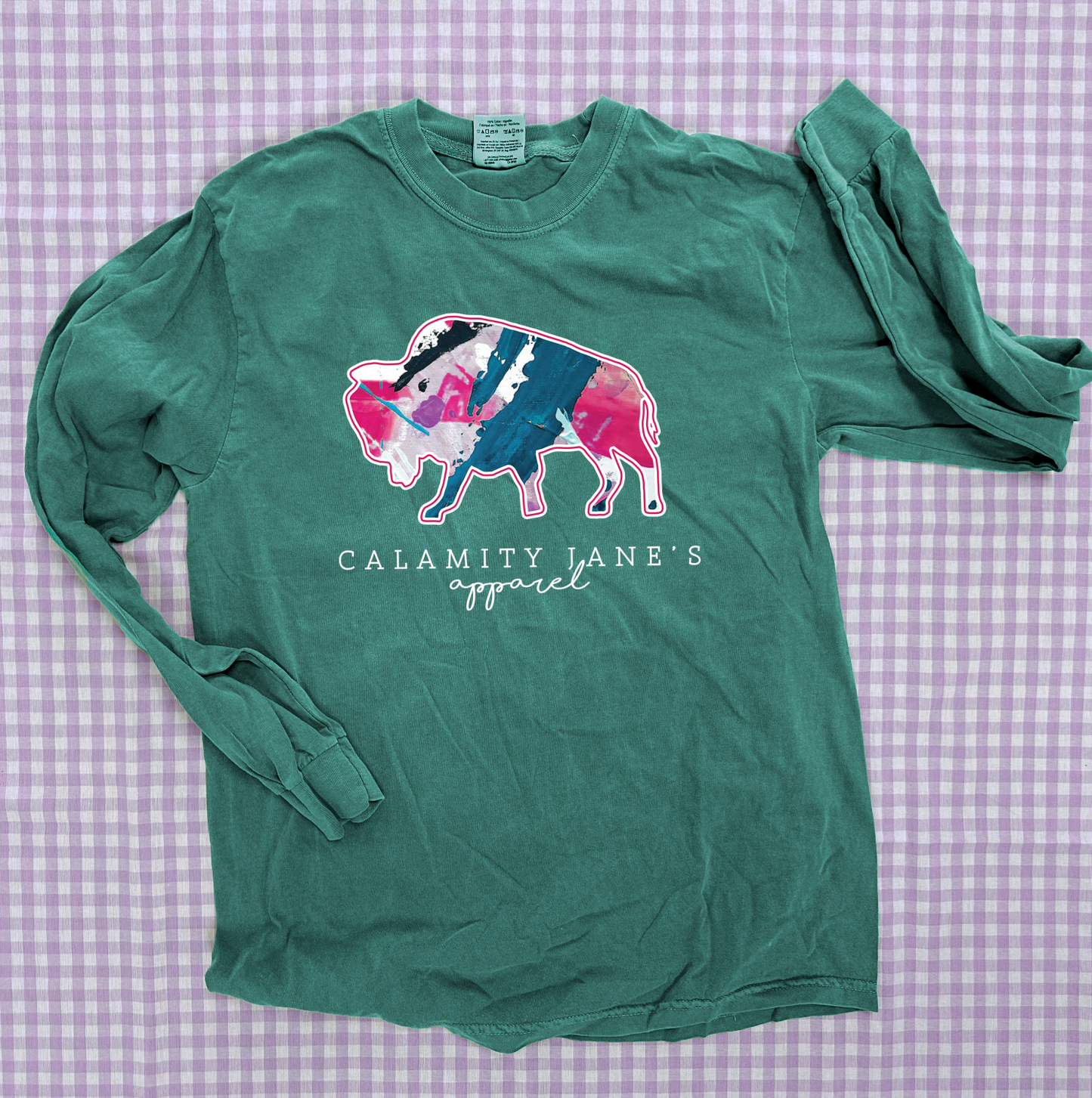 CJ LOGO: Abstract Painted Teal & Pink (COMFORT COLORS LONGSLEEVE)