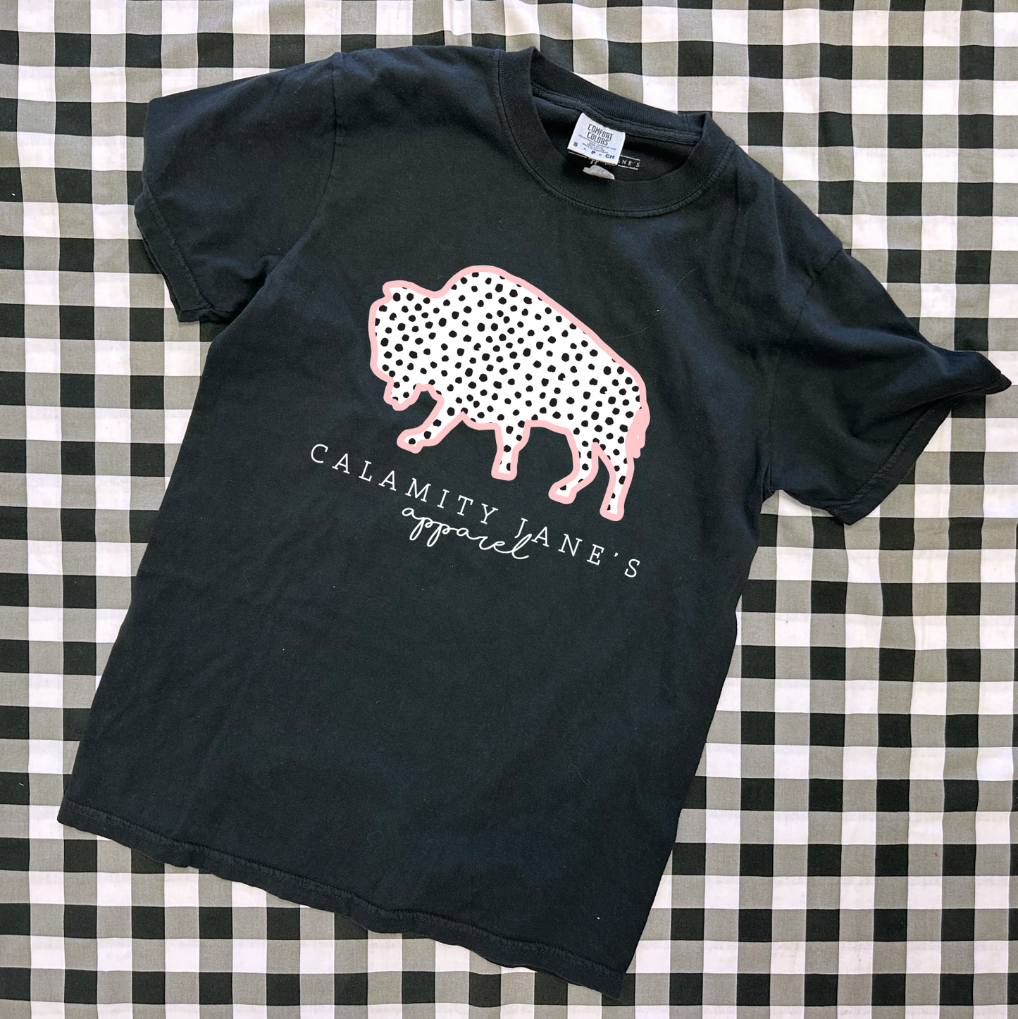 CJ LOGO: Messy Polkadots Pink & Black (COMFORT COLORS SHORTSLEEVE)