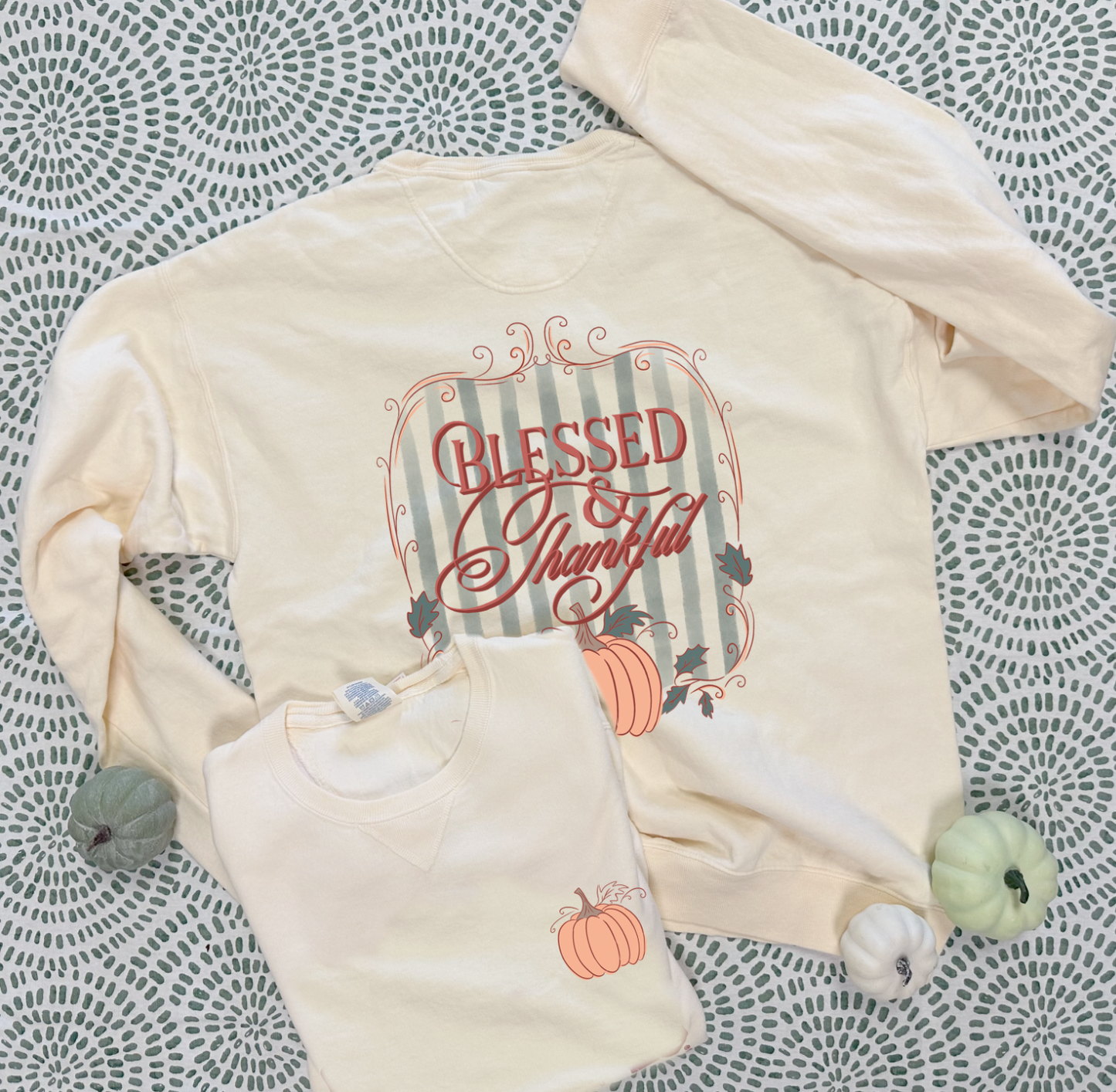 THANKSGIVING 2025: Blessed & Thankful Coquette Stripes (COMFORTWASH SWEATSHIRT)