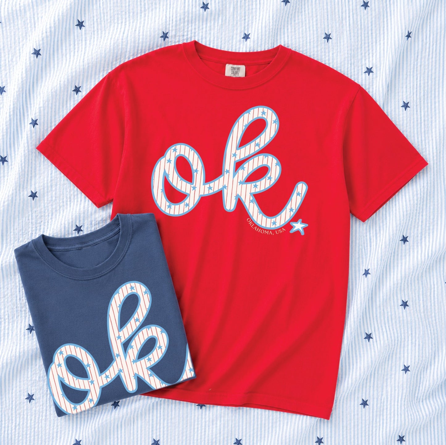 AMERICAN SPIRIT: OK SCRIPT STARS & STRIPES (COMFORT COLORS - SHORTSLEEVE)