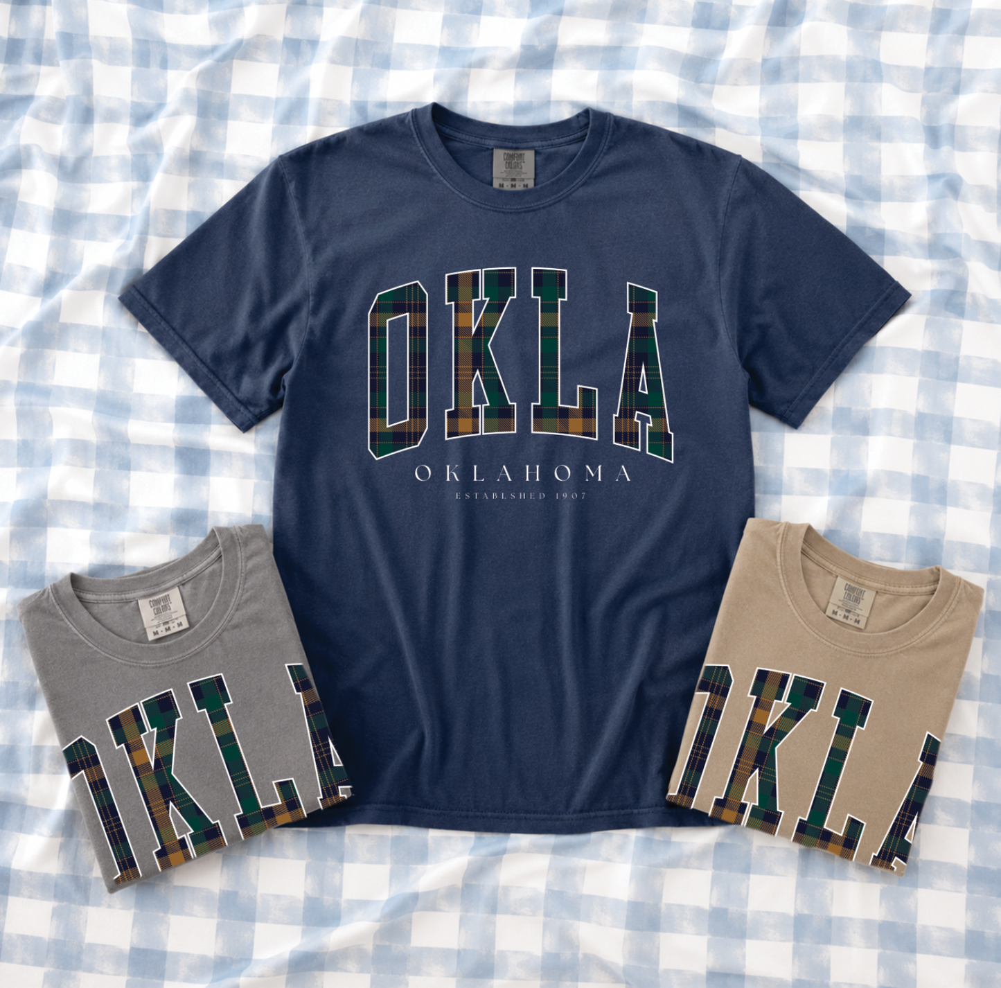 SWEET TEE TUESDAY: OKLA Plaid (COMFORT COLORS SHORTSLEEVE or LONGSLEEVE)
