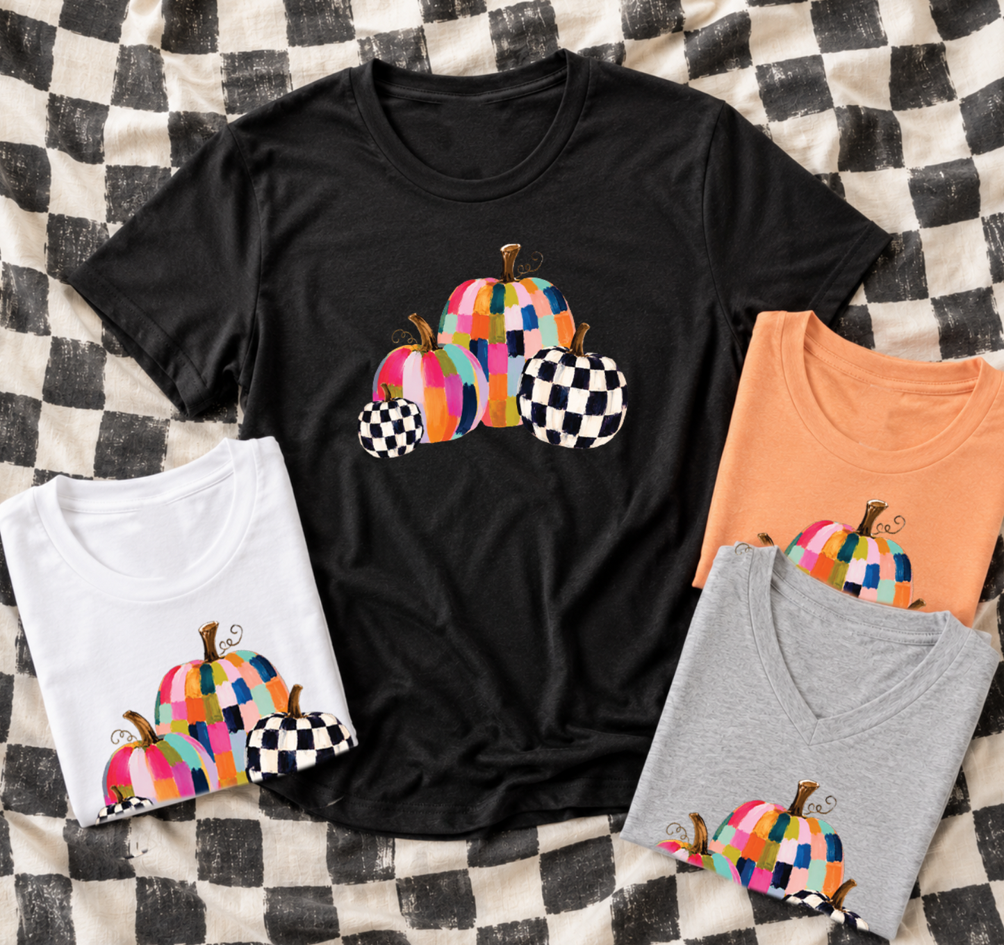 SWEET TEE TUESDAY: Fall Colorful Painted Pumpkins (BASIC CREW NECK or VNECK)