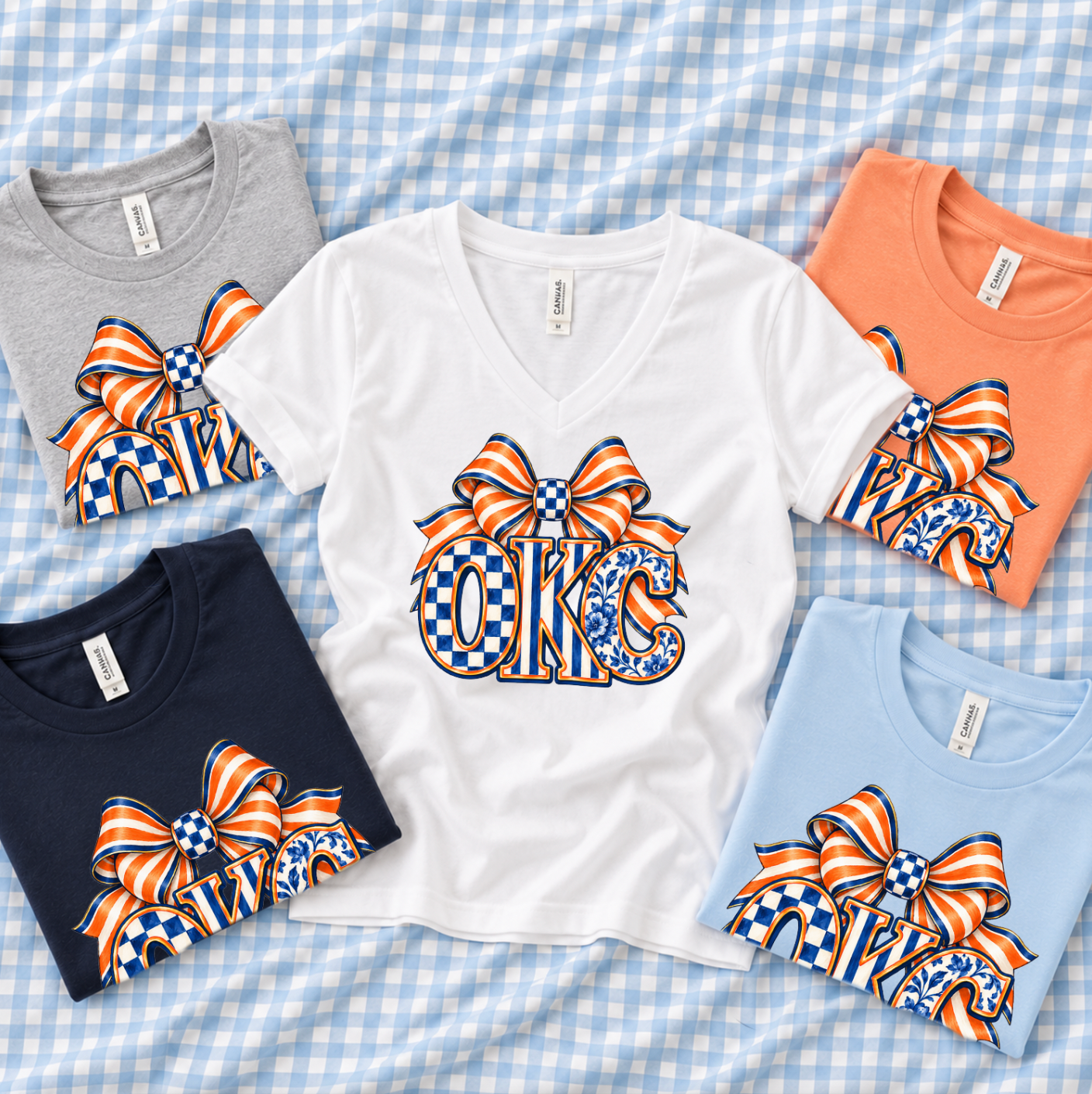 SWEET TEE TUESDAY: OKC Mixed Blues & Bow (BELLA CANVAS CREW NECK or VNECK)