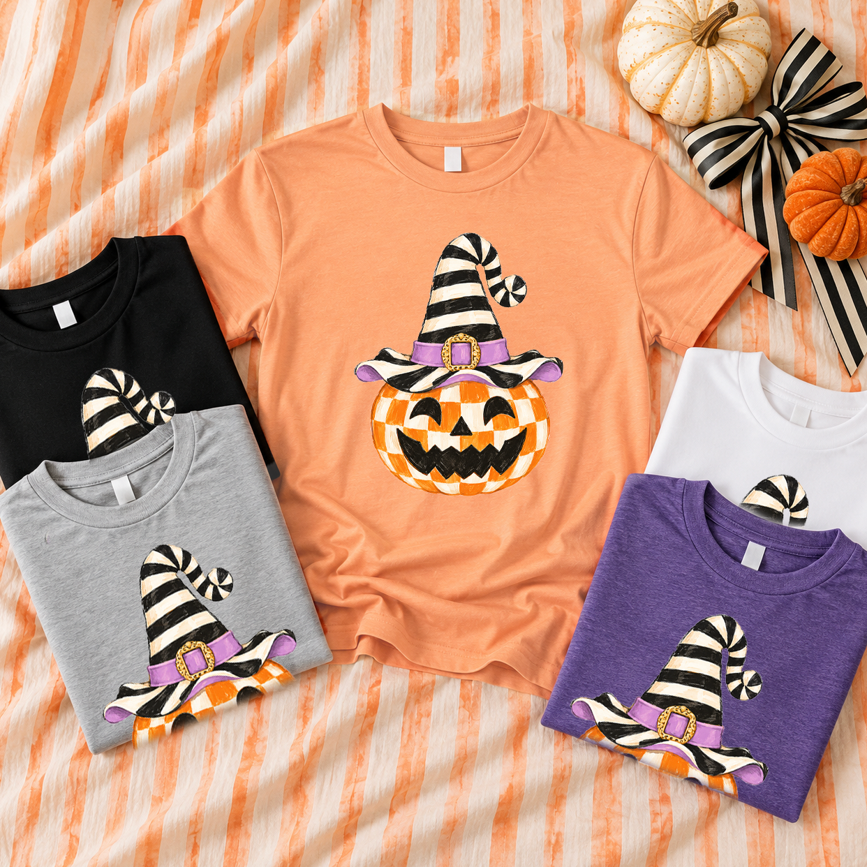 SWEET TEE TUESDAY: Whimsy Pumpkin Checkered Witch (BASIC CREW NECK or VNECK)
