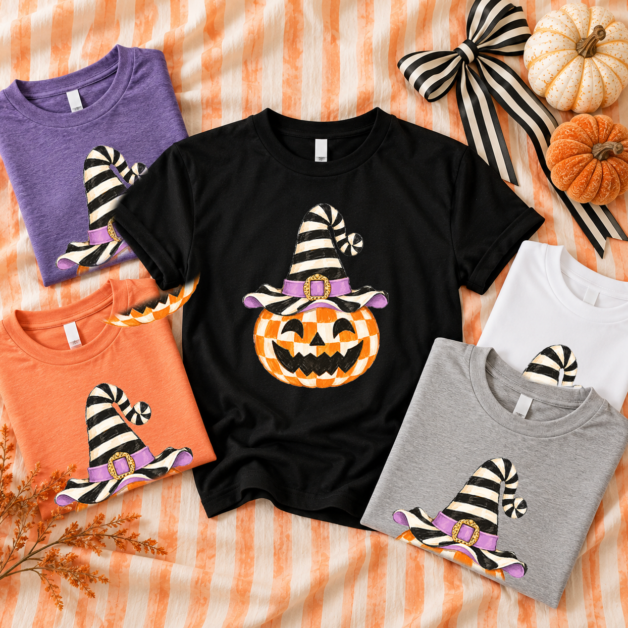 SWEET TEE TUESDAY: Whimsy Pumpkin Checkered Witch (BELLA CANVAS CREW NECK or VNECK)