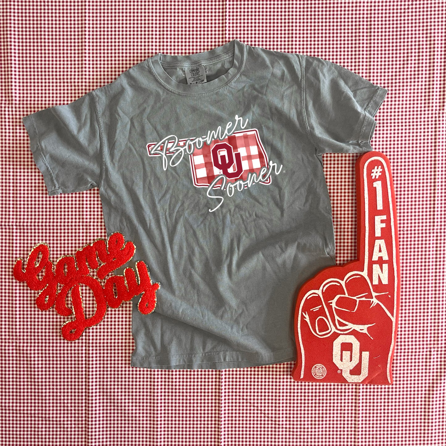 UNIV. OF OK 2025: Boomer Sooner Watercolor Plaid State (COMFORT COLORS SHORTSLEEVE)