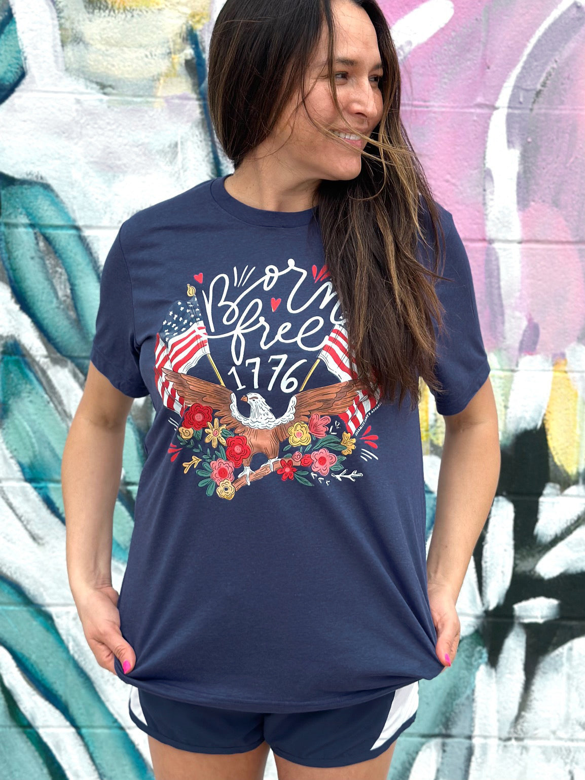 AMERICAN SPIRIT 2023: Born Free Floral Eagle & Flags - CREW NECK