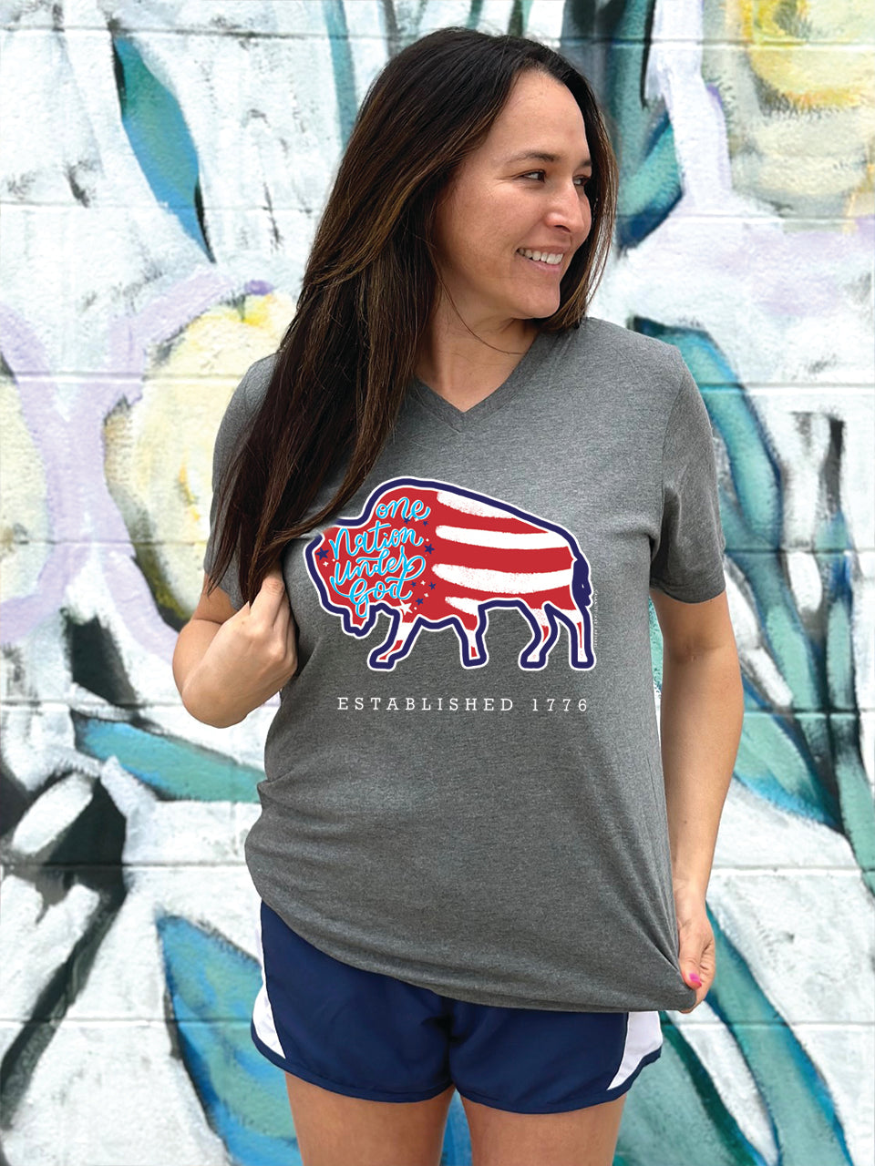AMERICAN SPIRIT 2023: One Nation Under God Buffalo Flag - VNECK