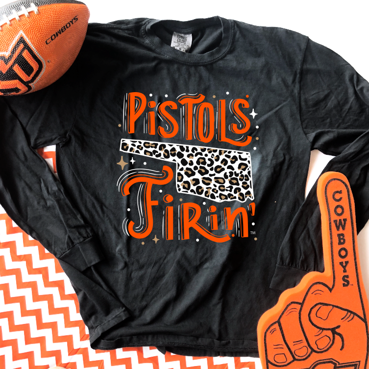 OK STATE 2021: Pistols Firin' Leopard State & Gold Shimmer - LONGSLEEVE