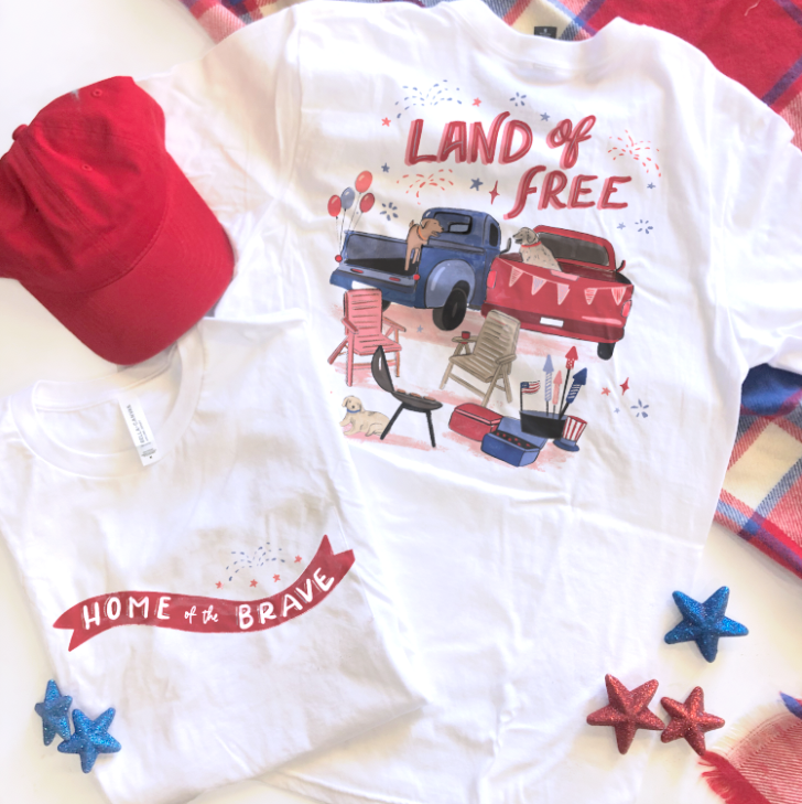 AMERICAN SPIRIT: Land of the Free, Home of the Brave (CREW NECK or VNECK)