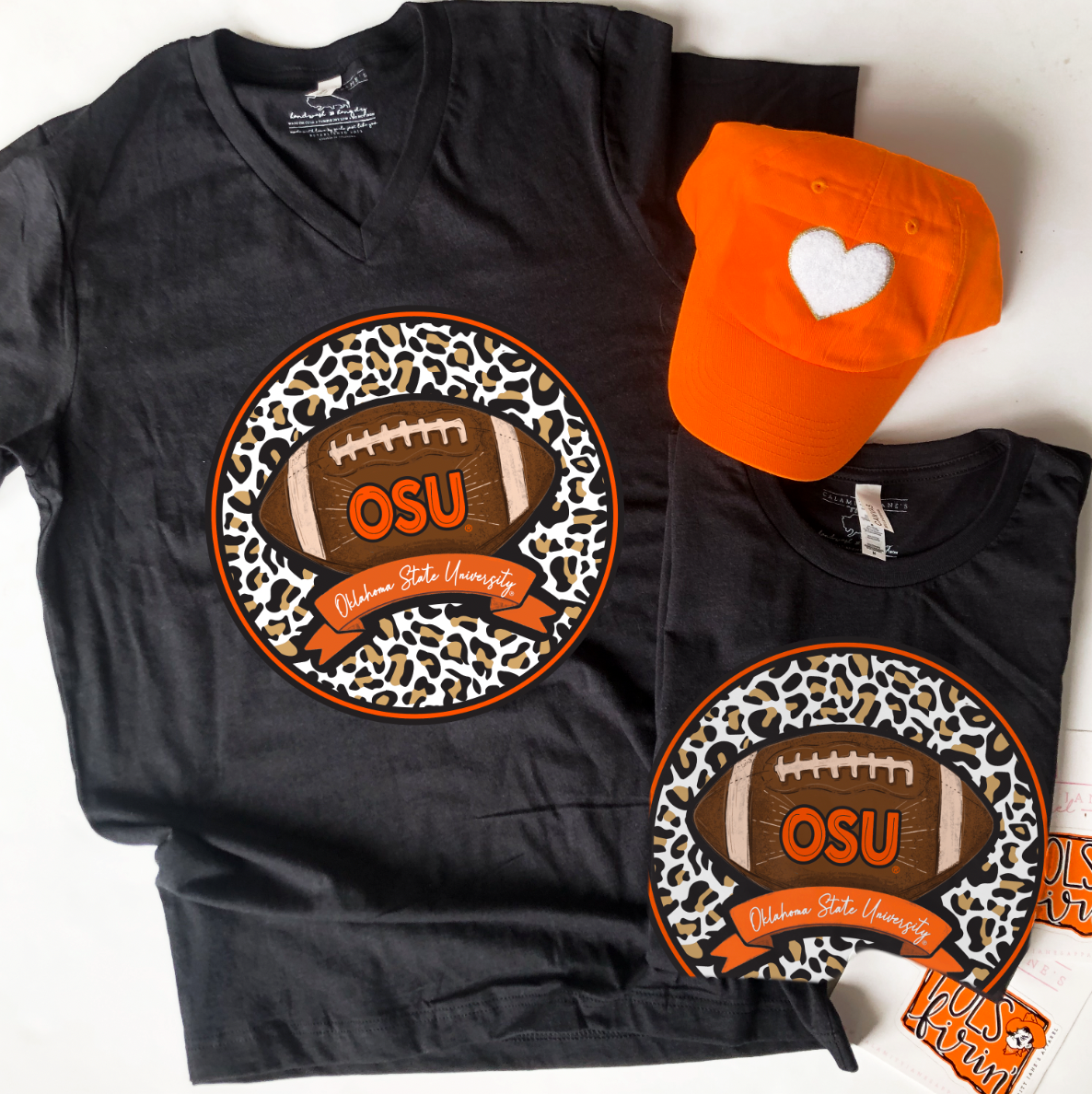 OK STATE 2022: OSU Leopard & Football Circle (VNECK or CREW NECK)