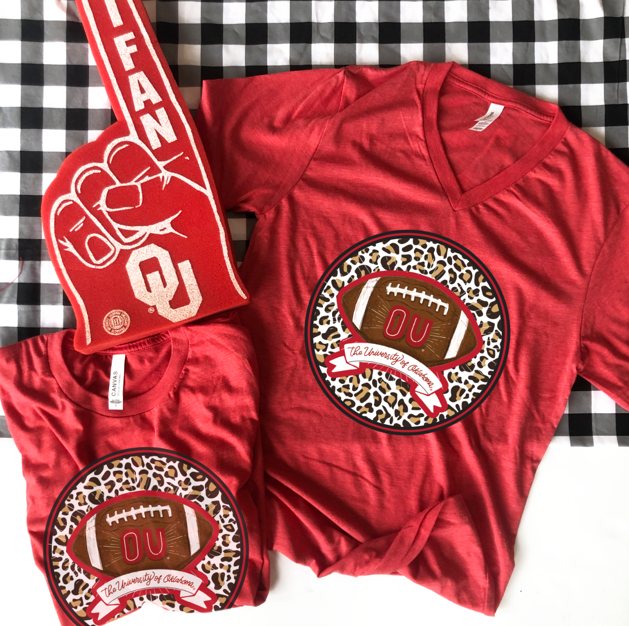 UNIV. OF OK 2022: OU Leopard & Football Circle (VNECK or CREW NECK)