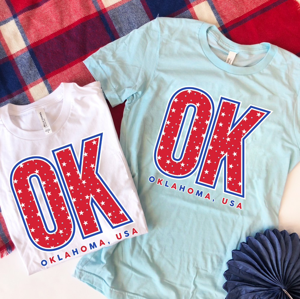 ST: "OK" Stars & Polkadots Pattern (BELLA CANVAS CREW NECK)