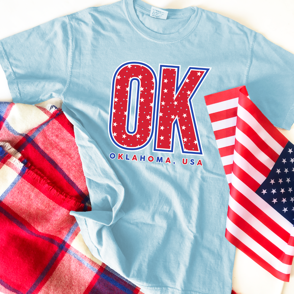 ST: "OK" Stars & Polkadots Pattern (COMFORT COLORS SHORTSLEEVE)