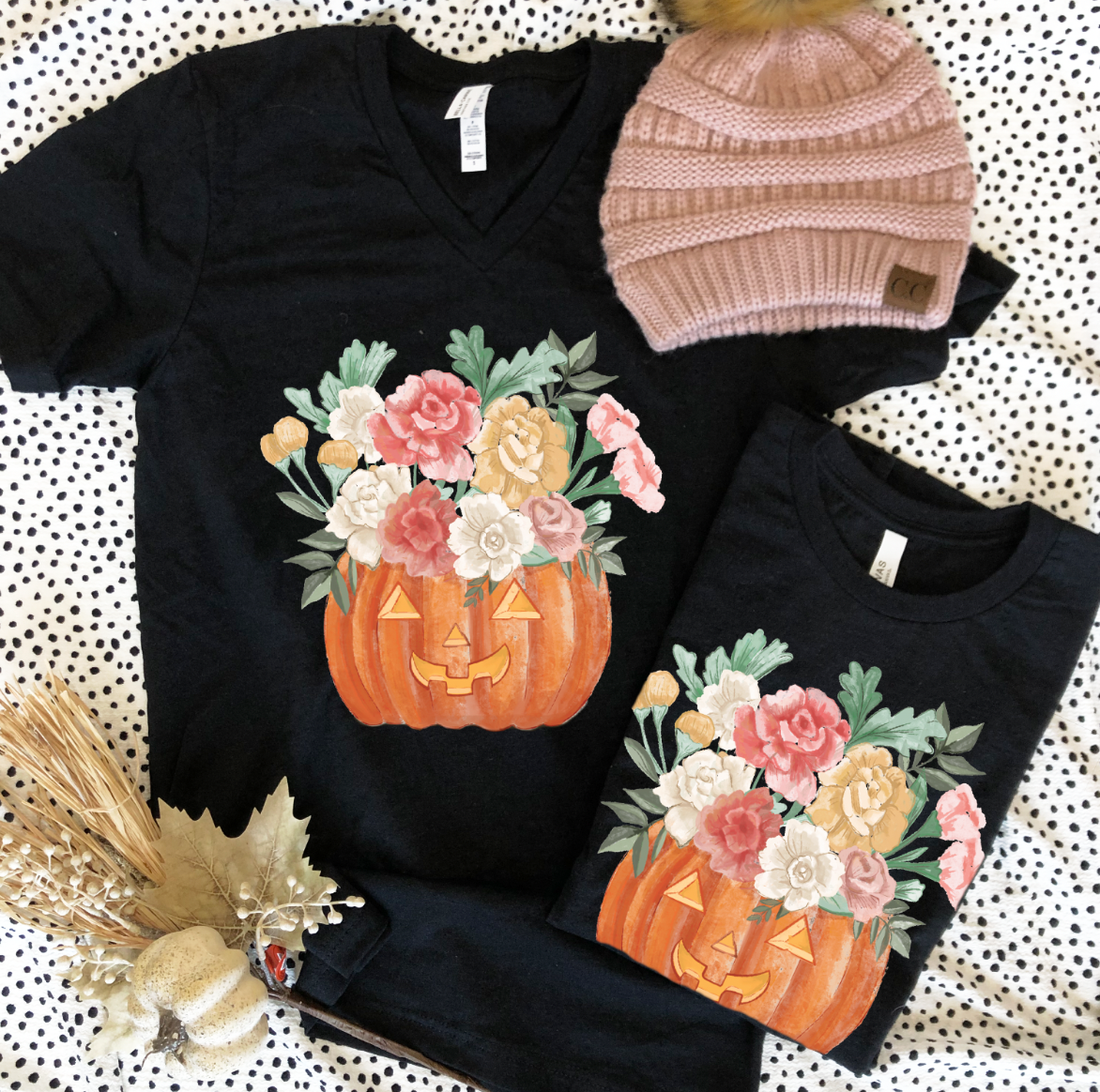 HALLOWEEN: Floral Jack-O-Lantern (VNECK or CREW NECK)