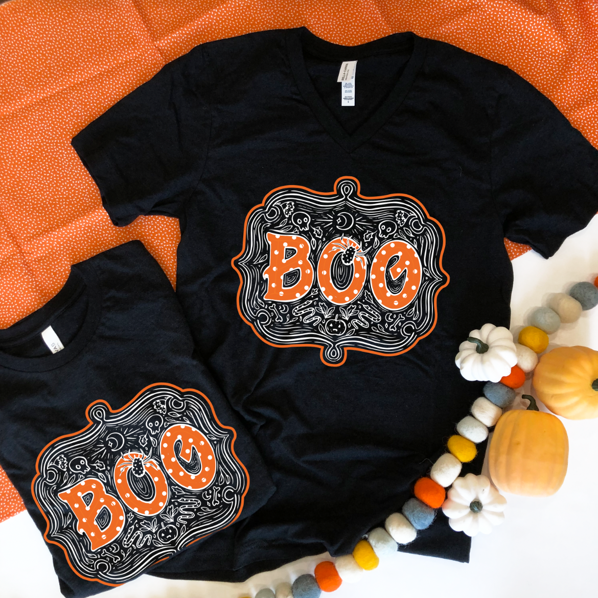 HALLOWEEN: BOO Chalk Art & Polkadots (VNECK)