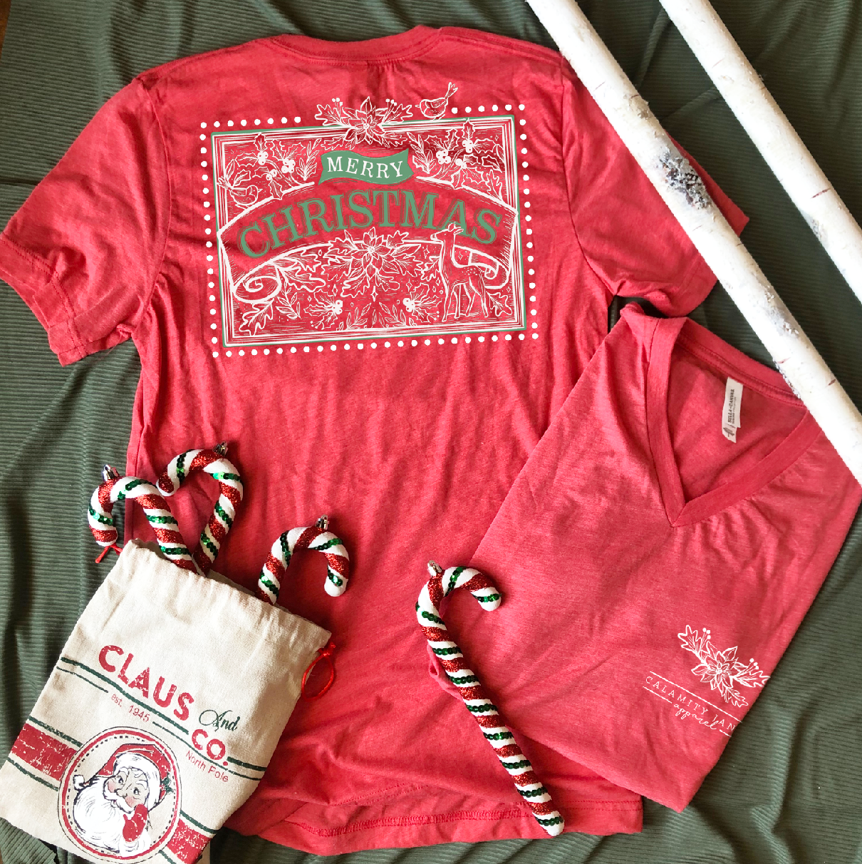 BLACK FRIDAY 2023: Merry Christmas Poinsettia & Holly (VNECK or CREW NECK)
