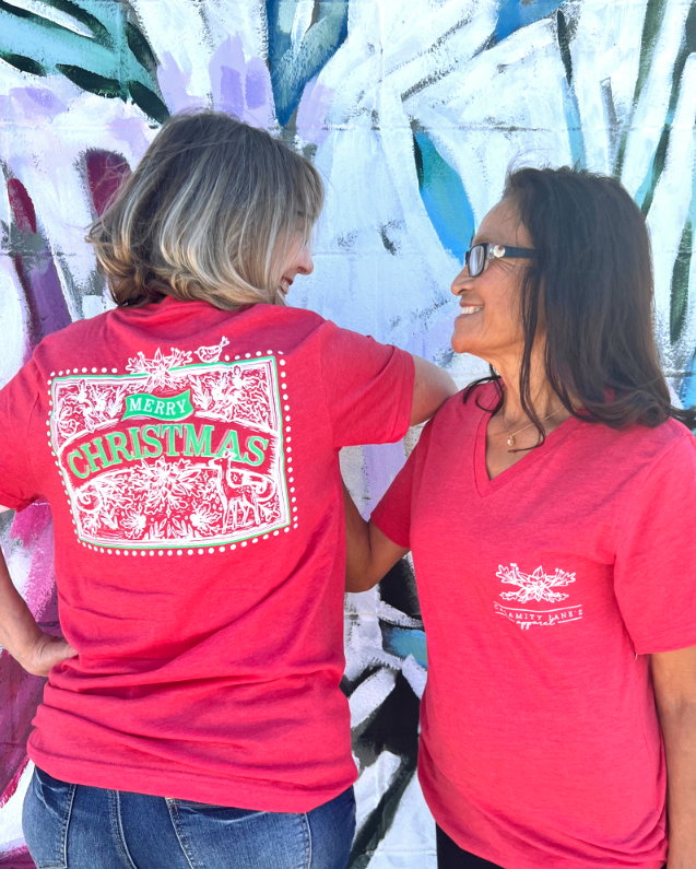 CHRISTMAS: Merry Christmas Poinsettia & Holly (VNECK or CREW NECK)
