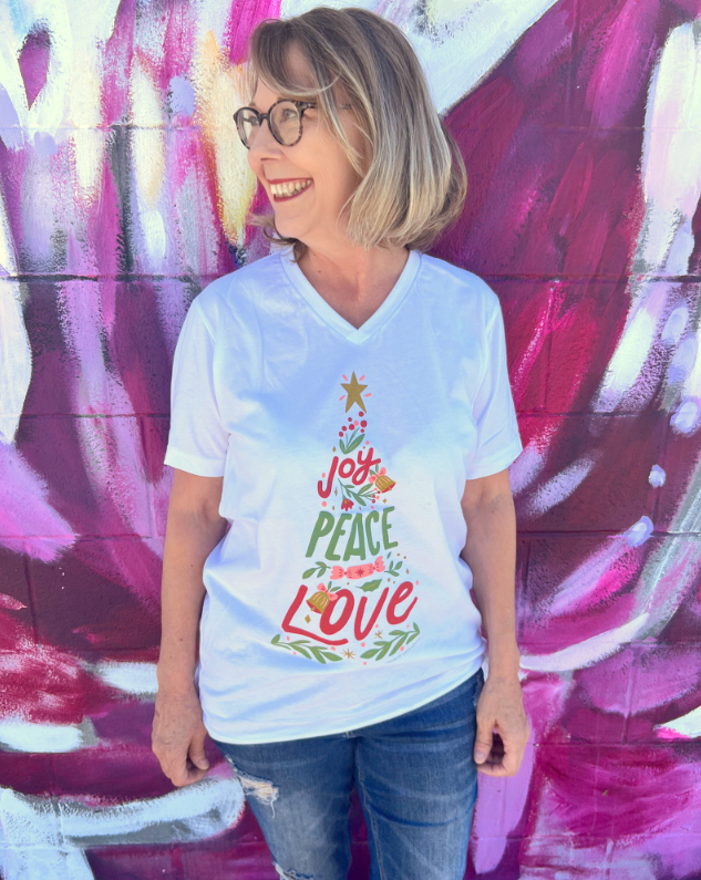 CHRISTMAS: Joy, Peace, Love Tree (VNECK or CREW NECK)