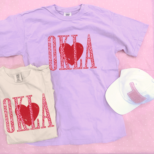 VALENTINE: OKLA Heart & Pink Leopard (COMFORT COLORS SHORTSLEEVE)