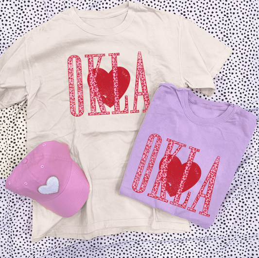 VALENTINE: OKLA Heart & Pink Leopard (BASIC COTTON SHORT SLEEVE)