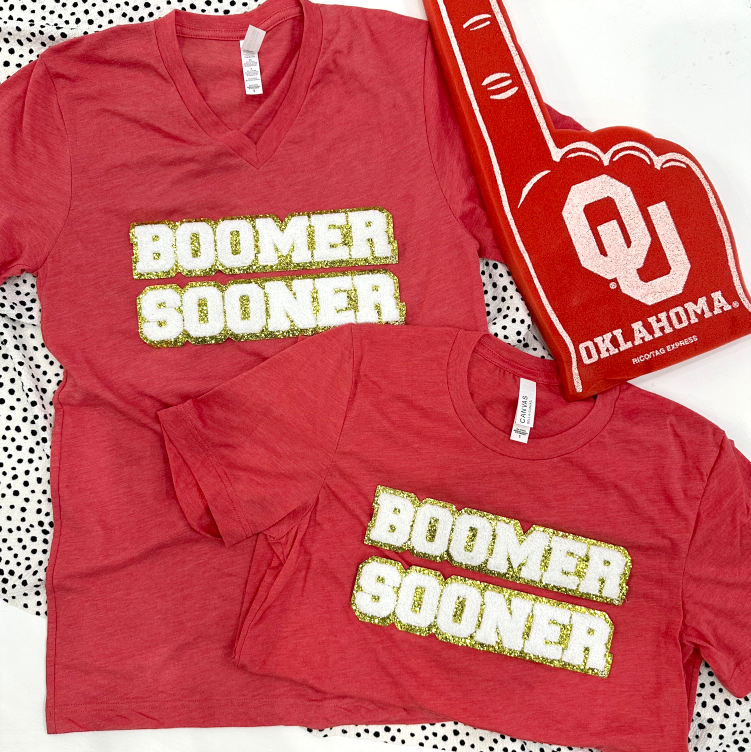 UNIV of OK 2023: Boomer Sooner Chenille Patches (VNECK or CREW NECK)