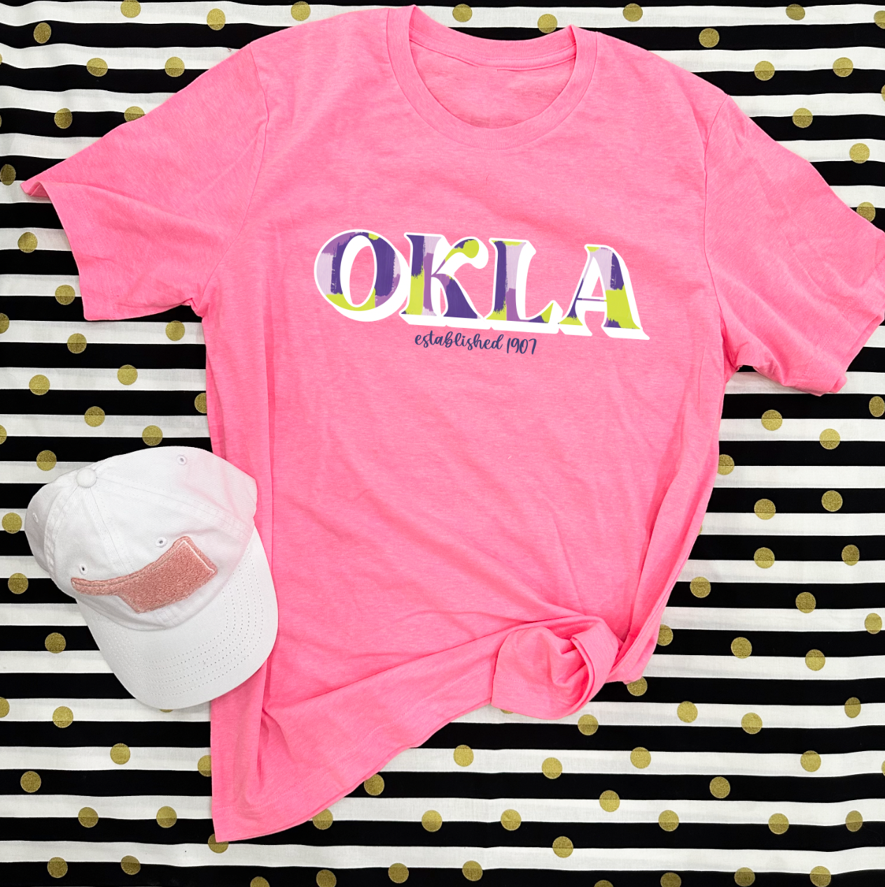 ST: OKLA Chartreuse & Orchid Abstract (BASIC CREW NECK)