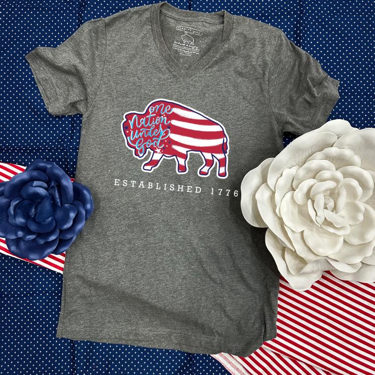 AMERICAN SPIRIT 2023: One Nation Under God Buffalo Flag - VNECK