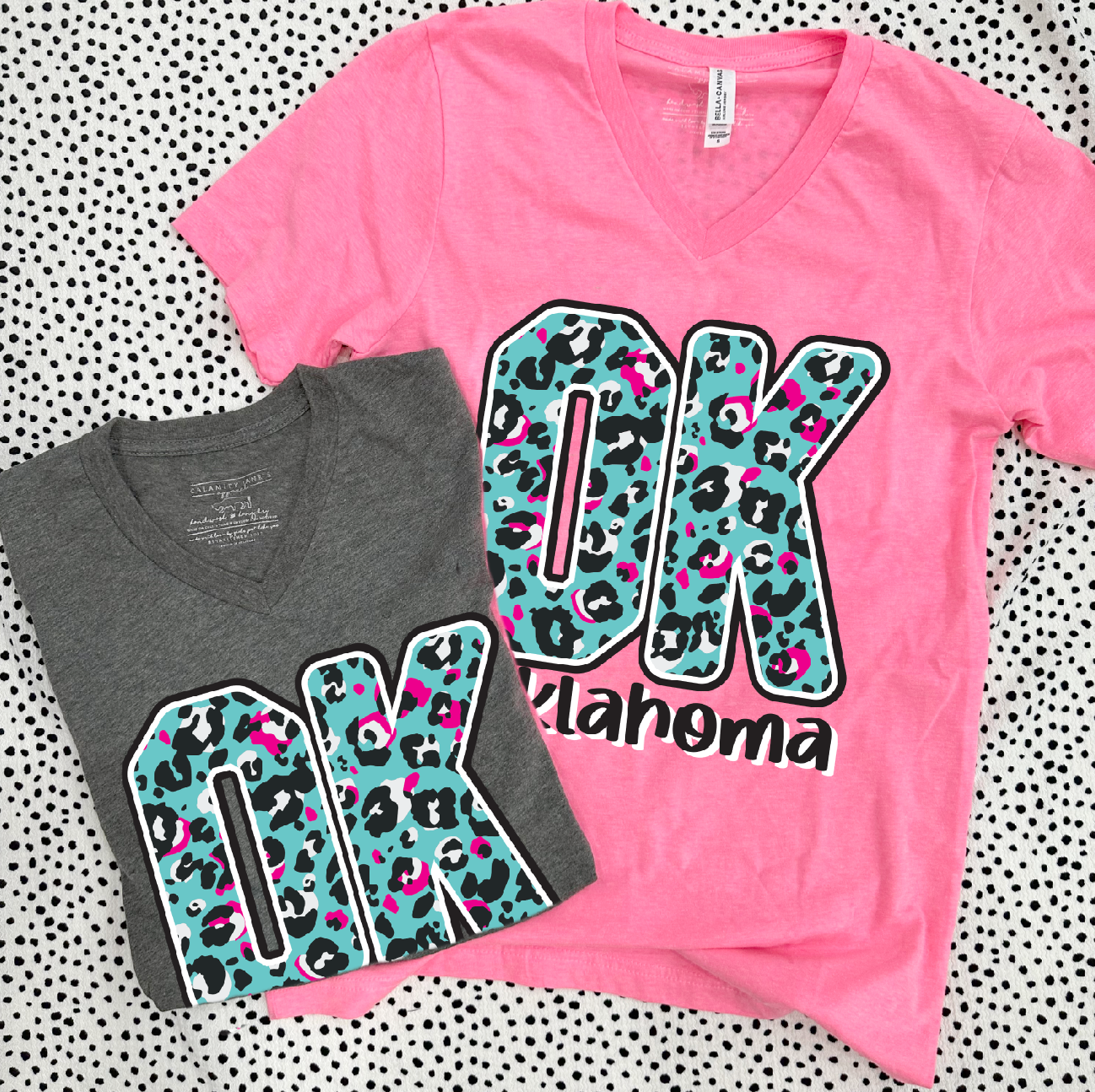 ST: "OK" 2023 Summer Bright Leopard (BELLA CANVAS VNECK)